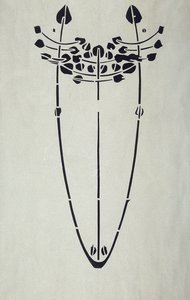 Modern reproduktion från original Mackintosh stencil för väggdekoration, trädmotiv, 1902 (affischfärg på patronpapper)