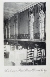 Del av väggmålningen för Cranston Tearooms, Buchanan Street, Glasgow av Charles Rennie and MacDonald Mackintosh Margaret Mackintosh
