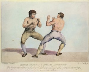 Boxningsmatch mellan Daniel Mendoza och Richard Humphreys, 29 september 1790 (handfärgad etsning)
