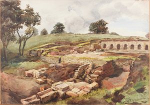Bath House at Chesters from the North East (kroppsfärg, penna och wc på papper)