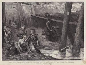 Stackars barn som plockar kolbitar från Themsen vid Limehouse, London (litho) av Charles Ricketts