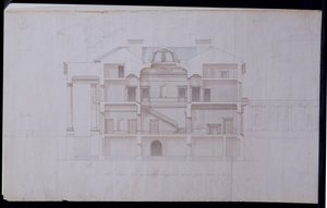 Ritningar för Lough Crew House, County Meath, Irland, ca 1825 (penna, bläck och wc på papper) av Charles Robert Cockerell