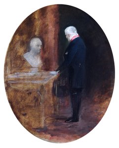 Hertigen av Wellington tittar på en byst av Napoleon (olja på duk)