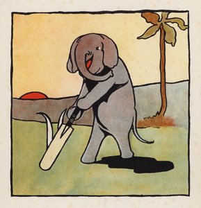 Nonsens: Elefant som spelar cricket (färglitografi) av Charles Robinson