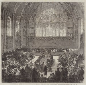 Presentation av Lancashire Cotton Famine Memorial Window för Corporation of London, i Guildhall av Sir John Charles Robinson