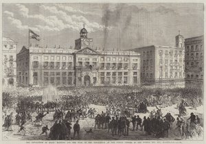 Revolutionen i Spanien, hänger ut revolutionens flagga på de offentliga kontoren i Puerta del Sol, Madrid av Sir John Charles Robinson