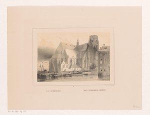 Utsikt över Grote of Sint-Laurenskerk i Rotterdam La cathedrale / The Cathedral Church (titel på objektet) Vues et monuments de la ville de Rotterdam / Utsikter och monument över staden Rotterdam (serietitel)