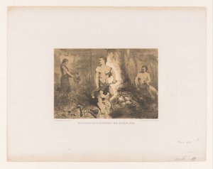 Män, kvinna och barn i skogen kvener, Nederländernas äldsta invånare (titel på objekt) av Charles Rochussen
