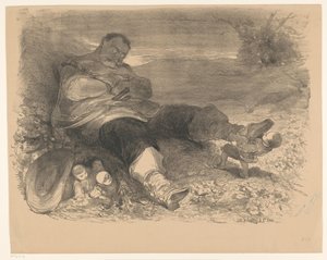 Scen från pjäsen Tom Thumb Tillkännagivande Biljetter till baletter och pjäser framförda i Amsterdams Stadsschouwburg (serietitel) av Charles Rochussen