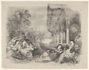 Scen från lek med orientaliska kvinnor Tillkännagivanden av baletter och pjäser framförda i Amsterdam City Theatre (serietitel) av Charles Rochussen
