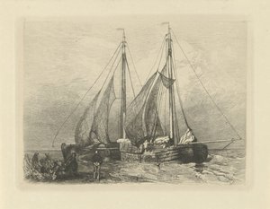 Segelfartyg på en strand av Charles Rochussen