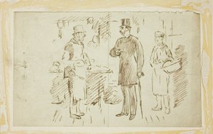 Herre i hög hatt som tilltalar slaktaren av Charles Samuel Keene