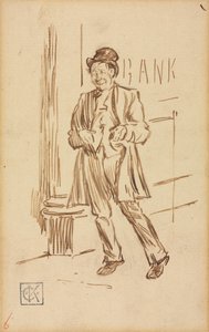 Studie av en berusad man som passerar en bank.