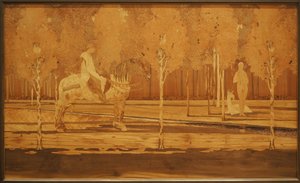 The Lady and the Unicorn 1925 (Ek och intarsia av olika träslag) av Charles Spindler