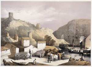 Balaclavas hamn i "" Sebastopol"" av Ch.Hardinge. Litho av Vincent Brooks, d. London 1855 Henry Graves.