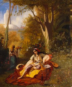 En algerisk kvinna och hennes tjänare i en trädgård, 1844