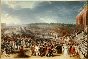 Franska revolutionen: "" federationens fest den 14 juli 1790 på Champ de Mars"" Målning av Charles Thevenin (1764-1838) 1790 Sön. 1,27x1,83 m Paris, Musee Carnavalet