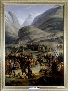 Den franska armén i byn Saint Pierre för korsningen av Saint Bernard-passet - av Charles Thévenin, oljemålning, tidigt 1800-tal. av Charles Thevenin
