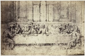 Fotoreproduktion av en teckning av Raphael, Nattvarden