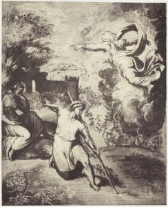 Fotoreproduktion av en teckning av Raphael, utvisning av Adam och Eva från paradiset