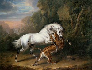 En tiger attackerar en arabisk hingst, 1824