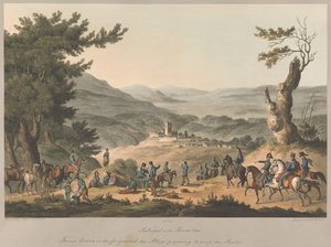 Nr 5  Sabugal vid floden Coa. Franska vaktposter i förgrunden; de allierade förbereder sig för att korsa floden. av Charles Turner