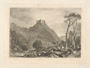 Okehampton Castle, vid floden Okement av Charles Turner
