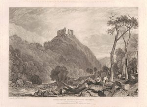 Okehampton Castle vid floden Okement av Charles Turner