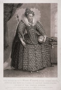Drottning Elizabeth I håller spira och klot, 1868