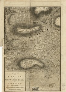 Skiss över slaget vid Hobkirks Hill, nära Camden, den 25 april 1781, publicerad i London 1794 av Charles Vallancey
