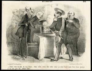 Illustration av Charles Vernier (? -1887) i Le Charivari, cirka 1851-11 - Påminnelse om lagen av 31 maj 1850 - Val, republikens president, storlek, lag, rösträtt - Thiers Adolphe, Napoleon III, Dupin Andre- Marie dupinens öga (1783-1865) - Jag av Charles Vernier