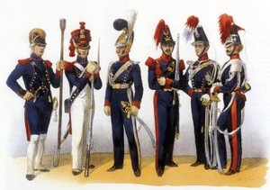 Den franska arméns uniformer: Nationalgardet (artilleri och kavalleri) 18-1900-talet, gravyr av Charles Vernier (1831-1887)