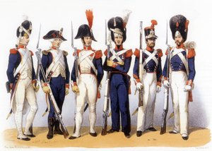 Franska arméns uniformer, nationalgardet (infanteri) 1700-1800-talet, gravyr av Charles Vernier (1831-1887)