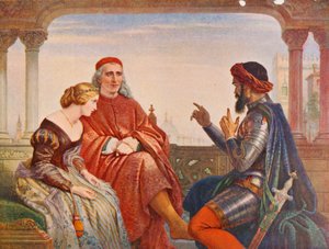 Shakespeare: The Wooing of Desdemona, Othello, Akt I, Scene 3 (färg litho)