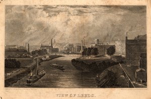 Vy över Leeds, graverad av J. Cousen, före 1827 (gravyr)