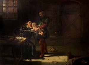 The Martyrdom of Laurence Saunders i Coventry, central, handpanel av triptyk, 1851