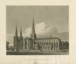 Lichfield Cathedral - Sydostvy: akvatintgravyr, 1813 av Charles Wild