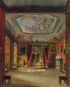 Queen Annes säng, Windsor Castle, från "Royal Residences", graverad av Thomas Sutherland (f.1785), pub. av William Henry Pyne (1769-1843), 1816 (akvatint)