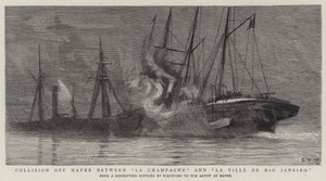 Kollision utanför Havre mellan La Champagne och La Ville de Rio Janeiro av Charles William Wyllie