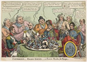 Catering- Boney Dishd- en Bonne Bouche för Europa, pub. 1813 (handfärgad gravyr)