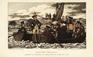 Engelska turister och skotte i tartanjacka seglar på Loch Leven i det skotska höglandet av Charles Williams