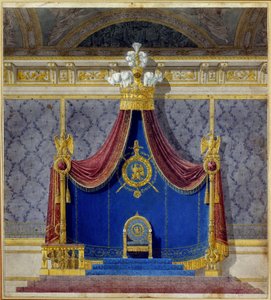 Art France: Napoleon I:s tron vid Palais des Tuileries skapad av Charles Percier (1764-1838) och Pierre Francois Leonard Fontaine (1762-1853), franska arkitekter och dekoratörer. Privat samling av Charles and Fontaine Pierre Percier