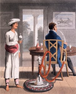 En gentleman med sin vattenpipa Burdah, eller rörbärare, 1813
