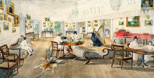 Sommarrummet i konstnärens hus i Patna, Indien, 11 september 1824 (wc över grafit på vävt papper)