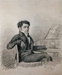 Porträtt av kompositören Alexei N. Verstovsky (1799-1862) (kol på papper)