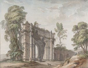 Design för en triumfbåge för trädgårdarna vid Chateau d