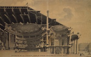 Interiör av den nya Salle de Comedie-Francaise i Théâtre de l