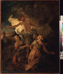Kristus och de heliga kvinnorna. (Kristus och de heliga kvinnorna). Jesus Kristus uppstår inför de tre jungfrurna. Målning av Charles de La Fosse (1636-1716), tidigt 1680. Fransk konst i barockstil. Olja på duk. Pushkin-museet, Moskva. av Charles de la Fosse