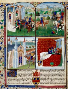 Illustration av Tristans roman: start, turnering och död. Miniatyr av mästaren Dit De Charles Du Maine (ca 1450 - 1460). Chantilly, Musee Conde