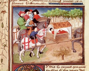 Lucan sår av Tristan Miniature hämtade från "" Romanesque du Chevalier Tristan"" av mästaren Charles de Maine (Beroul version)